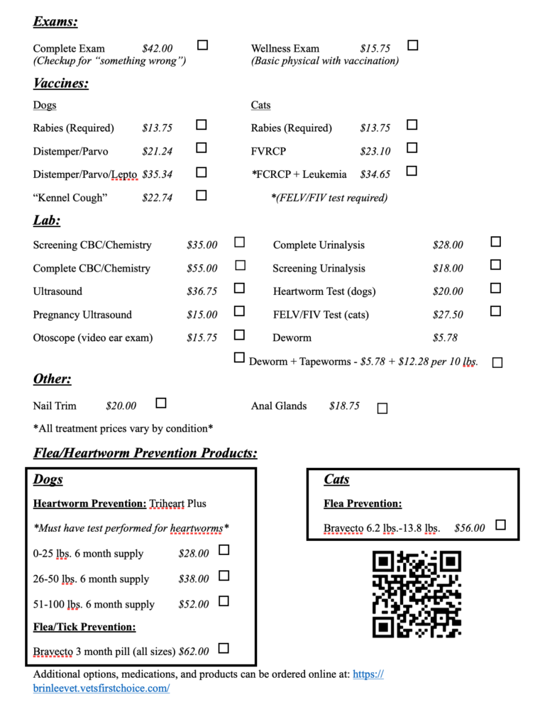 Price list